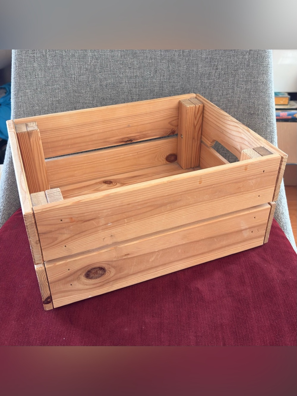 Pre Own IKEA KNAGGLIG Solid Pine Wood Crate / Storage Box-12”x9”x6”